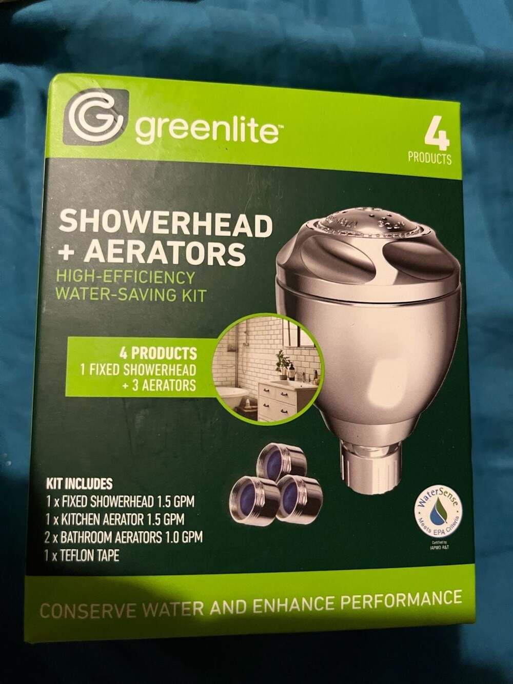 Greenlite High-Efficiency Water-Saving Kit with Fixed Showerhead and 3 Aerators